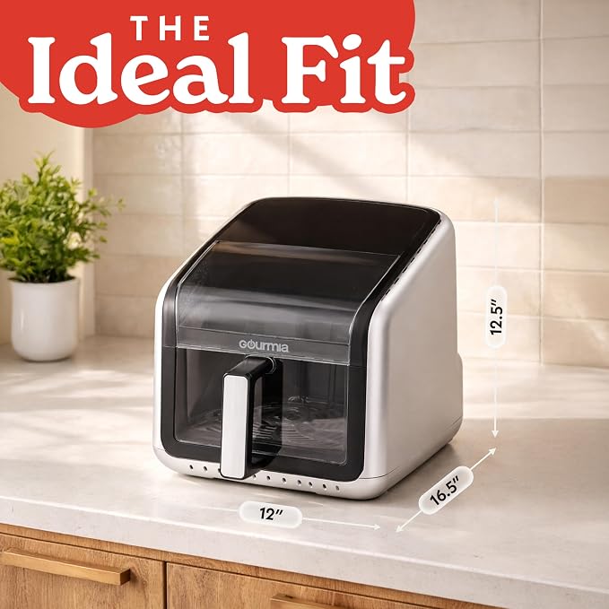 Gourmia Air Fryer 7 QT - Easy View Panorama Window & Interior Light, Guided Cooking with 12 One-Touch Presets, FryForce 360, Dishwasher Safe Accessories, White