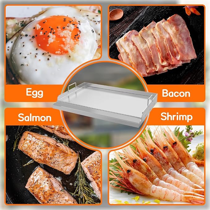 Upgraded 17" x 13" Nonstick Stainless Steel Griddle, Universal Flat Top Plate Insert with Grease Groove, Large Stove Top Griddle for BBQ, Camping, Tailgating and Parties