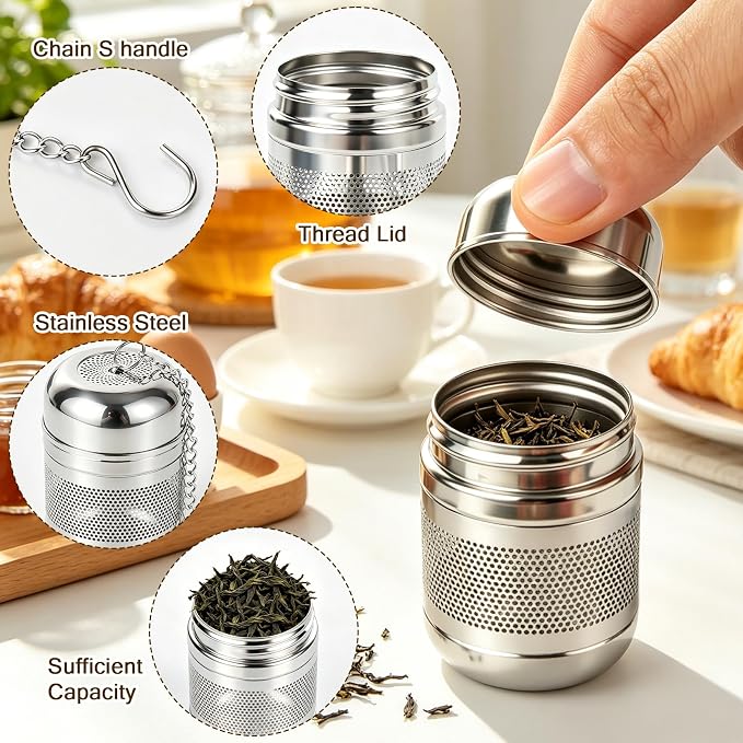 3Pcs Tea Infuser, 304 Stainless Steel Extra Fine Mesh Tea Strainer with Secure Threaded Lid & Hanging Chain, Reusable Loose Leaf Tea Filter for Home Restaurant Camping