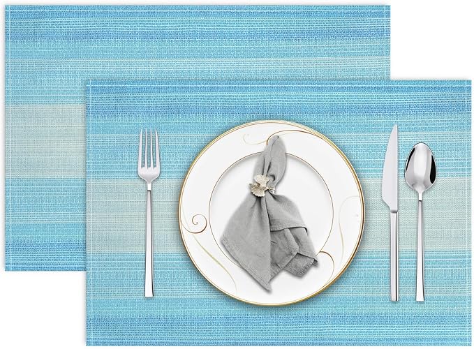 Blue Placemats Set of 2, 12x18 Inch Washable Easy to Clean Heat-Resistant Anti-Skid Navy Blue Placemats for Holiday Party Kitchen Dining Room Decoration
