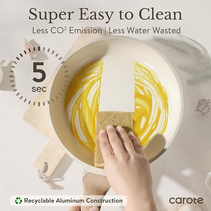 CAROTE 35pcs Pots and Pans Set, Nonstick Cookware Sets with Knife Block Set | Induction Cooking Set, Easy Clean, Fit All Stovetops, Ultra Durable, Even Heating, with Egg Pan & Kitchen Knives