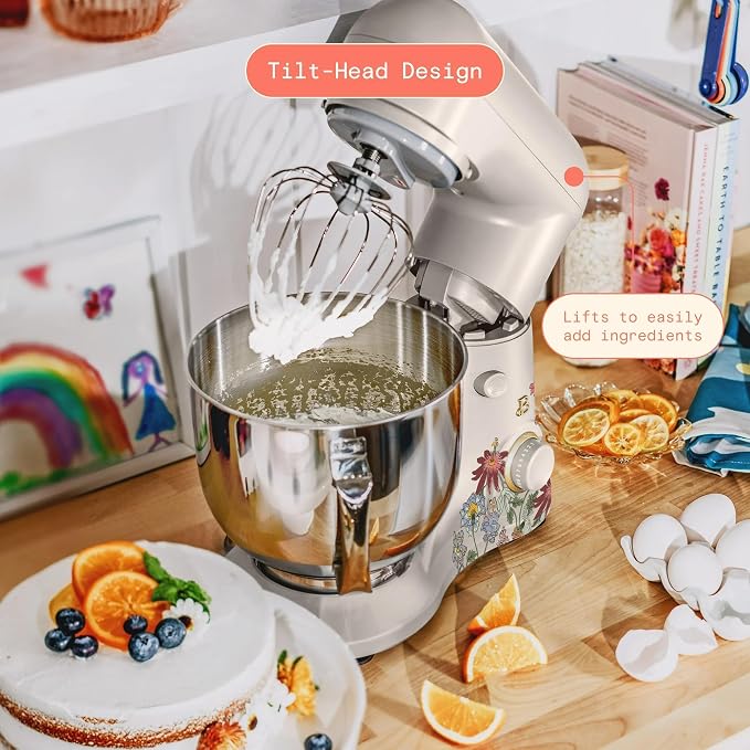 5.3 Qt Stand Mixer, 300W Electric Kitchen Mixer with 12 Speeds, Tilt Head Design, Stainless Steel Bowl, Dough Hook Whisk Beater Splash Guard (Wildflower Porcini Taupe)