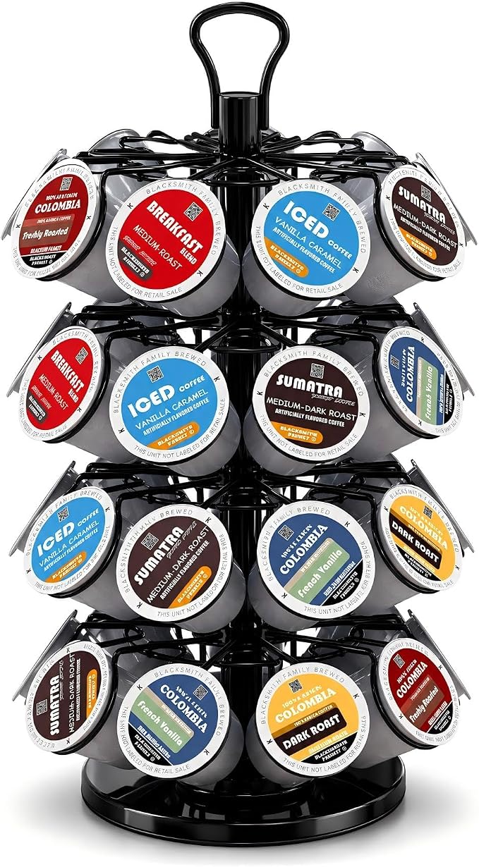 K Cup Holder-Coffee Pod Holder Organizer for 36 Pods,4-Tier K Cup Storage | K Cup Organizer,Stable Base,360°Rotating K Cup Carousel,Space-Saving for Countertop&Office,Coffee Pod Carousel Easy Assembly
