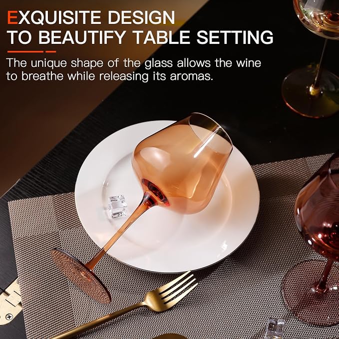 Colored Wine Glass Set of 6-18oz Lead-Free Crystal Burgundy Wine Glasses, Glassware for Parties& Special Occasions