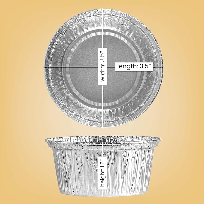 PLASTICPRO 3.5'' Inch Round Ramekins Muffin Cups Tin Foil Pack of 20