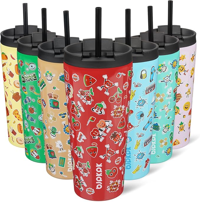 BJPKPK 22 oz Coffee Tumbler with Straw, Insulated Stainless Steel Cup | Double Wall Vacuum, Leak Proof Lid, Keeps Hot/Cold/Iced, BPA Free, Cupholder Friendly, Travel, Passionate-Red