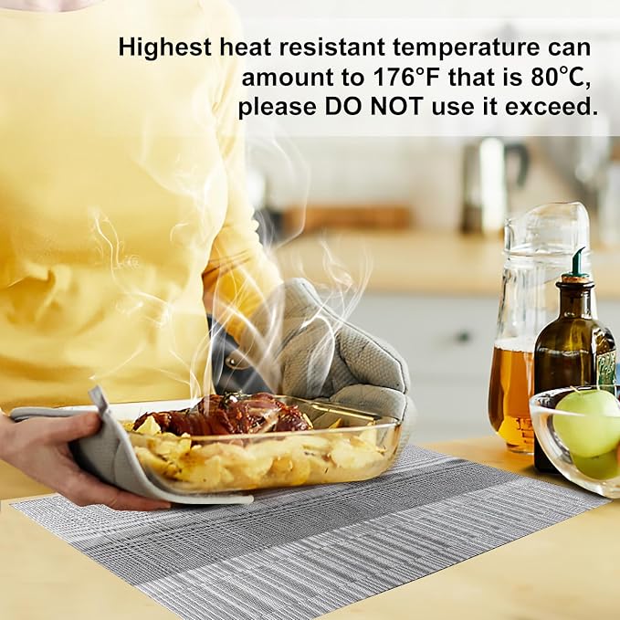 Aofmee Placemats, Heat Resistant Place Mats Set of 6, Washable PVC Table Mats, Woven Vinyl Plastic Placemats for Kitchen Dining Table, Non-Slip Stain Resistant Placemat Indoor Outdoor, Easy to Clean