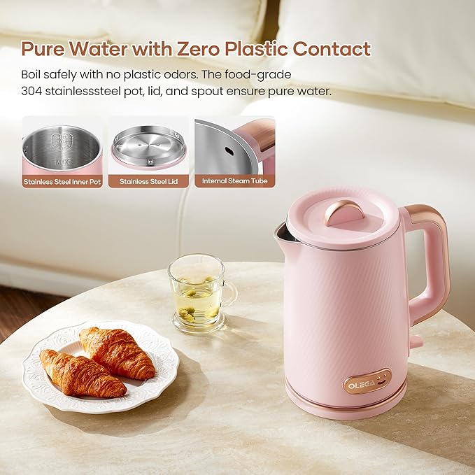 OLEGA Electric Kettle: 1200W Fast Boil Tea Kettles with Tea Infuser 1.5L | Stainless Steel Kettle; Electric Water Kettle with Strainer; Plastic Free Teapot; Auto Shut-Off Water Boiler