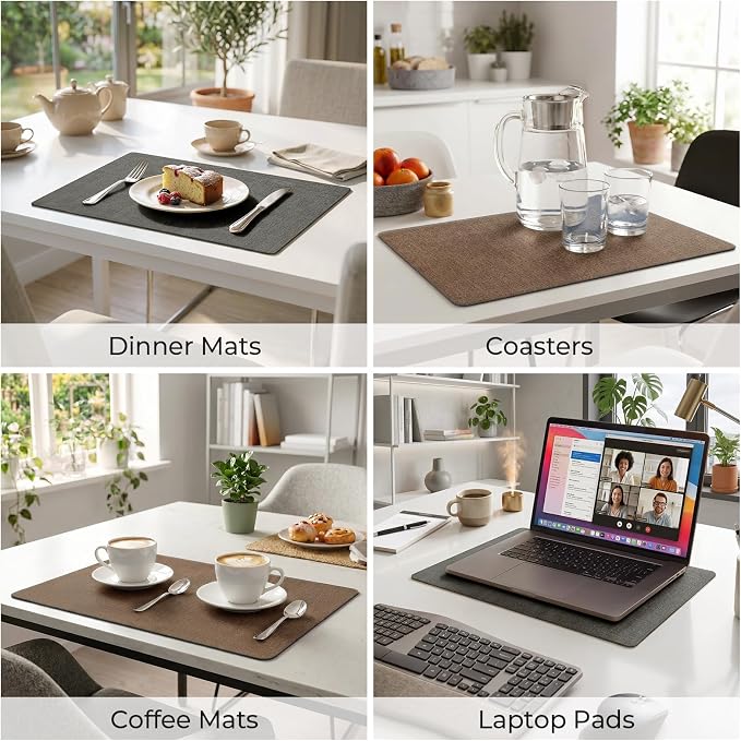Romanstile Vinyl Placemats Set of 6, Reversible Faux Leather Heat Resistant Wipeable Table Mats, Waterproof Washable Non-Slip Table Placemats for Dining/Kitchen/Party/Outdoor (Grey Brown, 12" x 17")
