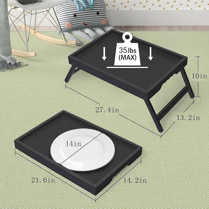 Artmeer FSC 100% Bamboo Bed Tray with Folding Legs, X-Large, Black | X-large FSC 100% bamboo bed tray with folding legs, handles and extra legroom for meals, laptops and reading.