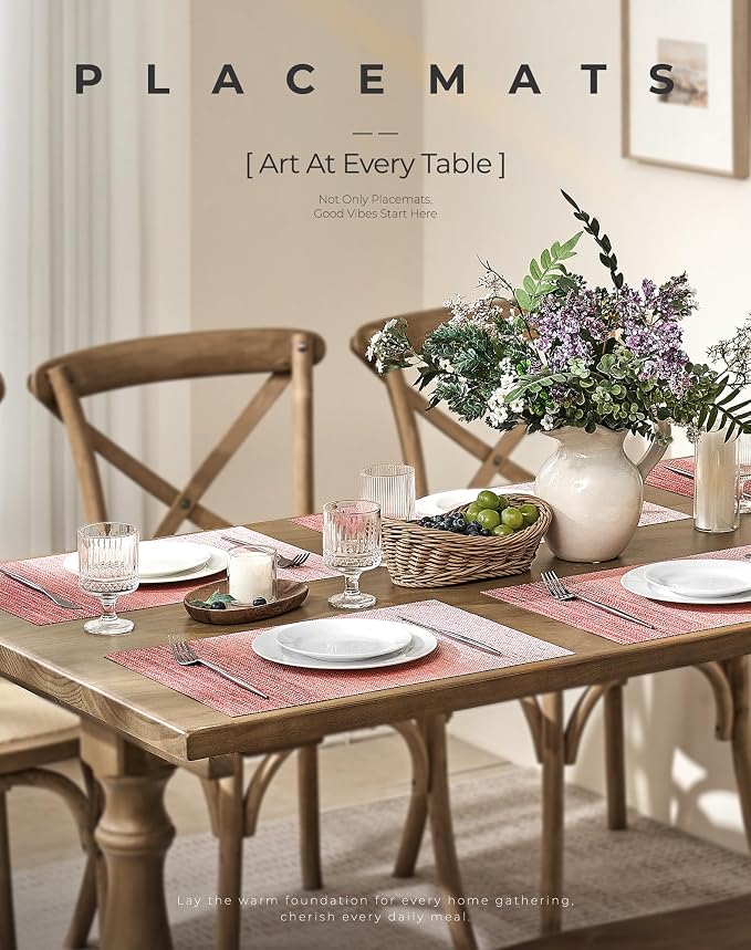 Leetaltree Gradient Pink Woven Placemats Set of 4 - Heat Resistant Non-Slip Place mats for Dining Table, Washable Durable PVC Vinyl Woven Table Mats(Gradient Pink, 4)