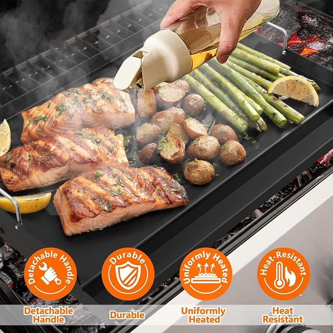 Upgrated 23" x16 " Nonstick Universal Cast Iron Griddle, Muti-Purpose Cooking Griddle for Gas Grill with Grease Groove, Pre-Seasoned Flat Top Plate Insert for Camping, Tailgating, Parties