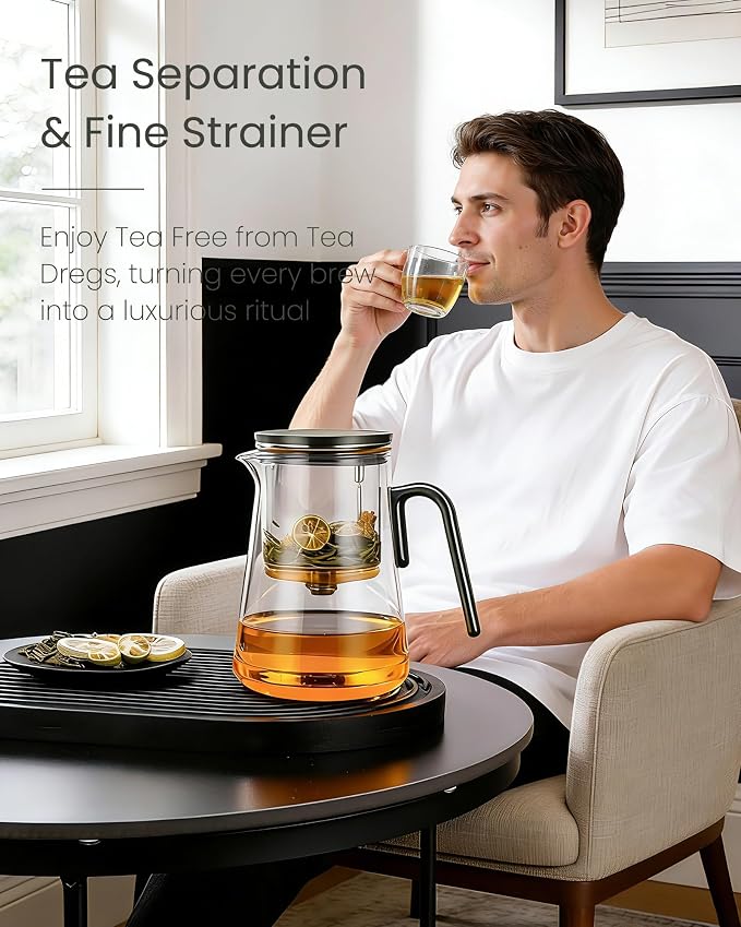 ZENS Magnetic Teapot, 34oz Magic Glass Infuser Pot for Loose Tea Steeper | Glass Teapot with Infusers for Loose Tea Steeper, Echanted Tea Pot for Herbal Tea Lovers, Dark Green