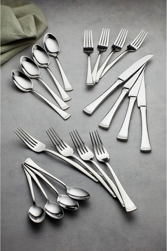 Lenox Portola Dinner Forks Silverware Set for 4, Flatware | mirror finish, dishwasher safe | classic design, entertaining, cutlery set, utensil set, 8.21 inch length