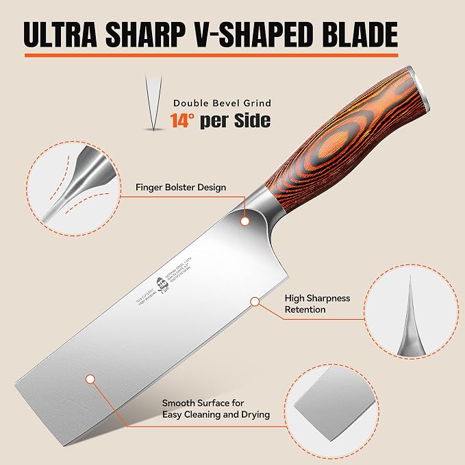 TUO Nakiri Knife 6.5" Japanese Vegetable Cleaver, Chef Knife for Kitchen Vegetable Chopping, German High Carbon Stainless Steel, Ergo Pakkawood Handle