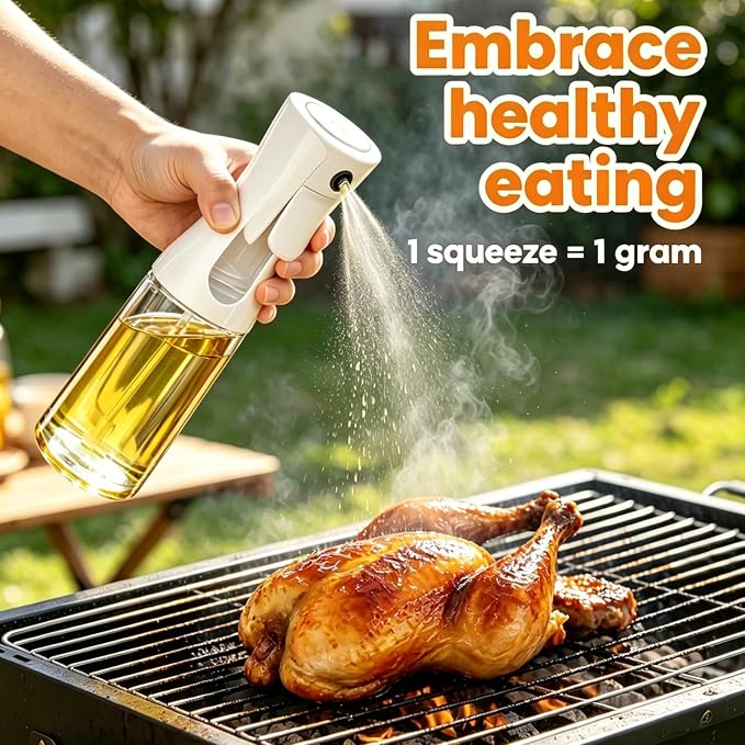 Olive Oil Sprayer for Cooking, 220ml Glass Oil Dispenser | Kitchen Gadgets, Food Grade Premium Clear Spray Bottle, for Salad, Frying, BBQ