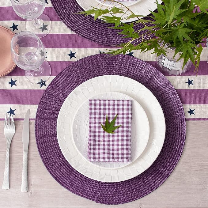 AHHFSMEI Round Placemats Set of 6 Heat Resistant Washable Non-Slip Woven Braided Table Mats for Dining Table Kitchen & Home Decor (Plum Purple)