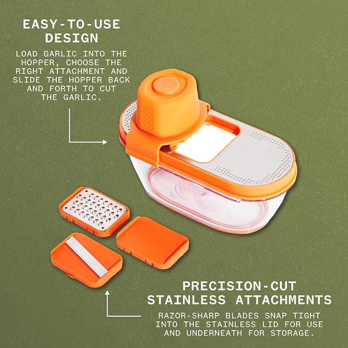 Milk Street Garlic Pro – Safe, Easy Garlic Slicer & Grater with Odor-Proof Hopper and Storage Base – Includes 3 Snap-In Attachments for Effortless Prep