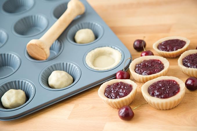 Fox Run Ribbed Tart Pan, 12-Cup, Preferred Non-Stick, 10.5 x 14 x 1 inches | Food Safe Nonstick For Easy Release & Cleaning | Make 12 Mini Fluted Tarts At Once | Great For Quiches, Cakes & Muffins