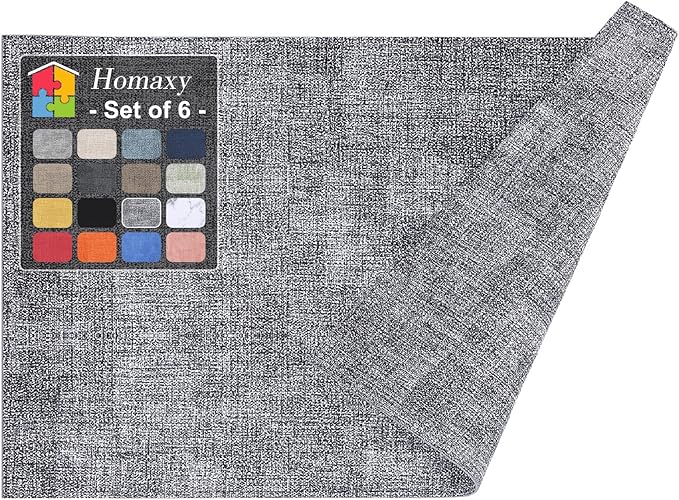 Homaxy PU Faux Leather Placemats for Dining Table, Set of 6, Black & White | Waterproof Wipeable Washable Table Mats, Easy to Clean Anti-Slip Place Mats, 11.8" x 17"