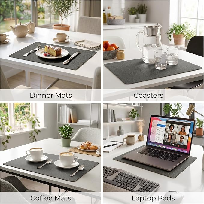 Romanstile Vinyl Placemats Set of 6, Reversible Faux Leather Heat Resistant Wipeable Table Mats, Waterproof Washable Non-Slip Table Placemats for Dining/Kitchen/Party/Outdoor (Dark Gray, 12" x 17")