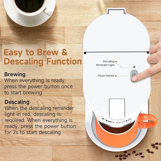 Small Single Serve Coffee Maker, One Cup Coffee Machine for K-Cup & Grounds | Portable Pod Coffee Maker, Fast Brew, 6 to 12 oz. Brew Sizes, One Button Design, Easy for Elder to Use, Space Saving, Black