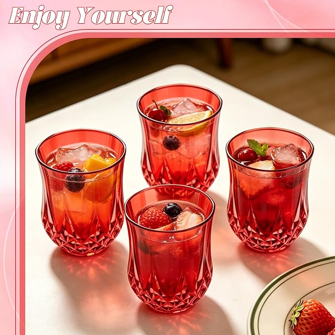 12 Pack Plastic Stemless Wine Glasses, 12oz Unbreakable Wine Cups | Reusable Fancy Vintage Drinking Glass Bulk for Cocktail, Whiskey, Juice, Elegant Decor for Wedding, Party & Holiday Events