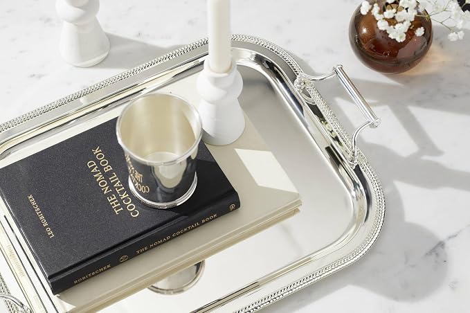 Reed & Barton Silverplate Rectangular Serving Tray, Coffee Table Decor | mirror finish, hand wash only | handles for easy carrying | 13 x 16.25 inch, elegant entertaining | 0.25 inch