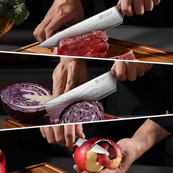 PAUDIN Kitchen Knife Set, 3 Piece High Carbon Stainless Steel Professional Chef Knife Set with Ultra Sharp Blade & Wooden Handle (Kitchen Knife Set 3 Pcs)