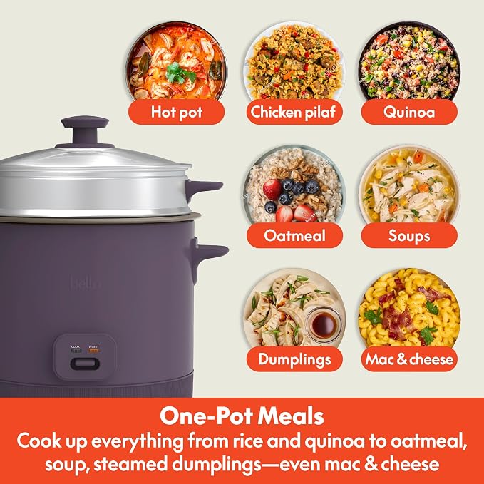 bella 16-Cup Rice Cooker and Steamer, Plum