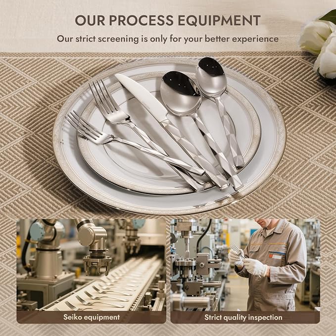 30 Piece 18/10 Silverware Set, Stainless Steel Flatware Cutlery set for 6 | KINGSTONE Luxury Silverware with Diamond Cut Pattern, Mirror Polished Utensils for Kitchen, Wedding, Party, Dishwasher Safe