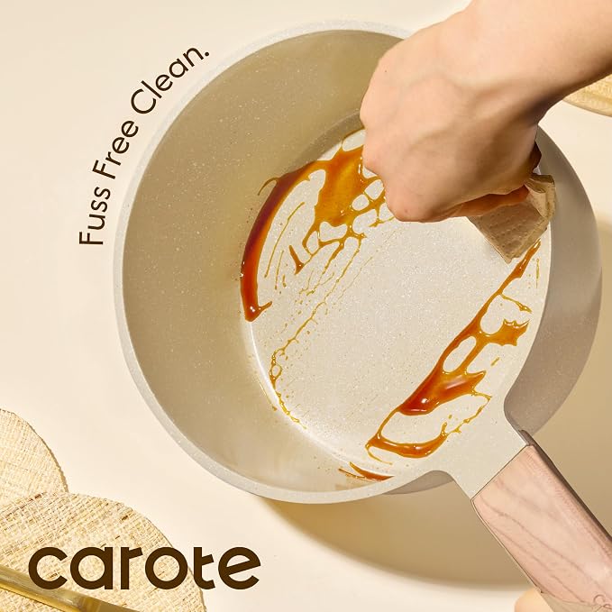 CAROTE Ceramic Nonstick 1.5Qt & 2.5Qt Sauce Pan Sets with Lid | Kitchen Non Toxic Cookware Set with Stay-cool Handle, All Stovetops Compatible, PFOA Free, Easy to Clean