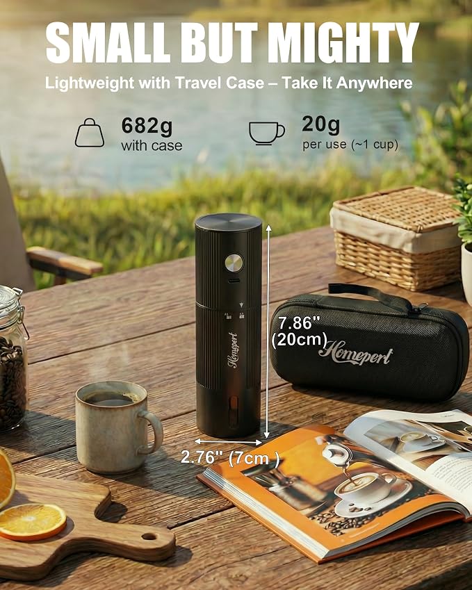 Upgraded Faster Electric Coffee Grinder, Stainless Steel Burrs, Black | Cordless Coffee Mill, 1600mAh Rechargeable Battery, 40 Setting for Pour-Over to Espresso, Portable for Camping, Travel