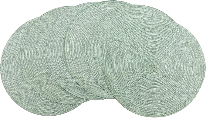 Winknowl 15 Inch Round Braided Placemats Set of 6, Washable Cotton Polyester Table Mats, Heat Resistant Non-Slip Place Mats for Kitchen Dining Table Decor (Mint Green,6pcs)