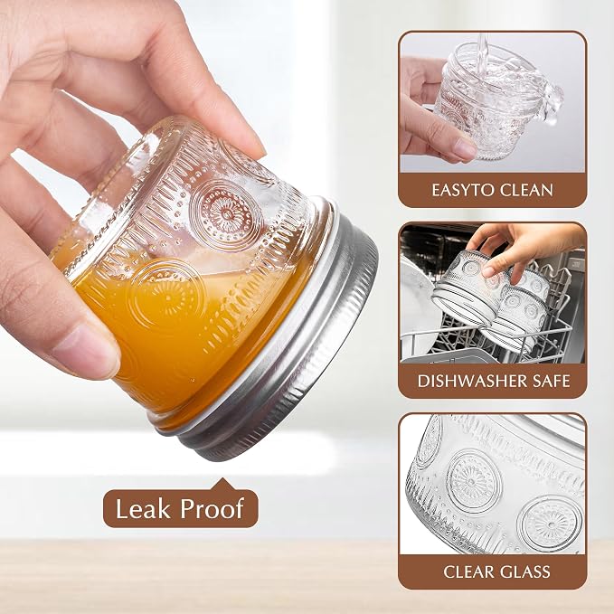 Amzcku 4 oz Vintage Mason Jars with Lids, Regular Mouth Canning Jar, Safe For Storage, Canning, Pickling, Preserving, Fermenting, DIY Crafts & Decor 24 Pack