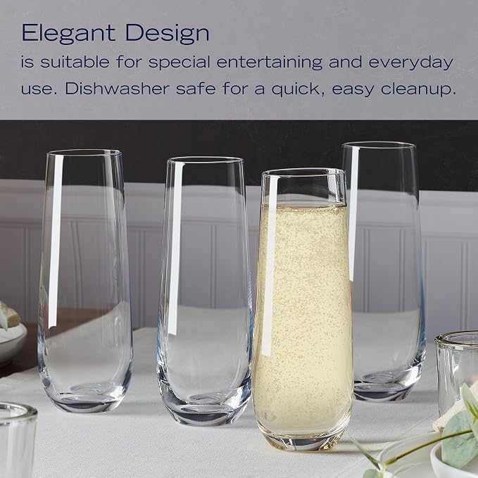 Mikasa Lana Stemless Champagne Flutes Glasses, Set of 4, 9.5 Ounce, Clear