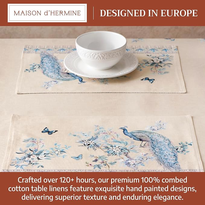 Maison d' Hermine Placemats Set of 4 Reusable 100% Combed Cotton (13"x19") | Cloth Place Mats Washable Table Mats for Kitchen Dining Hotel Home Restaurant Spring Summer - Peacock Utopia - Sandy Beach
