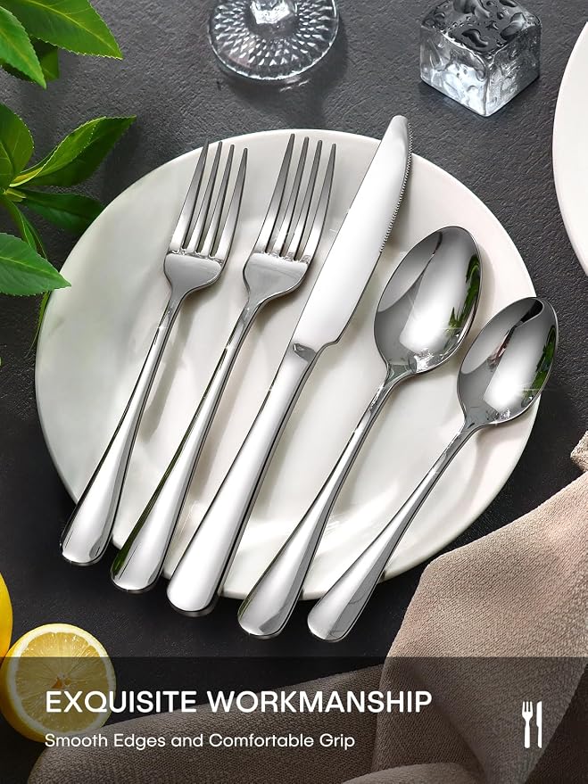 Silverware Set, 30-Piece Flatware Set for 6 Include Forks Spoons Knives Stainless Steel Utensil Set, Mirror Polished Dishwasher Safe Tableware Cutlery Set for Home, Restaurant, Party, Wedding