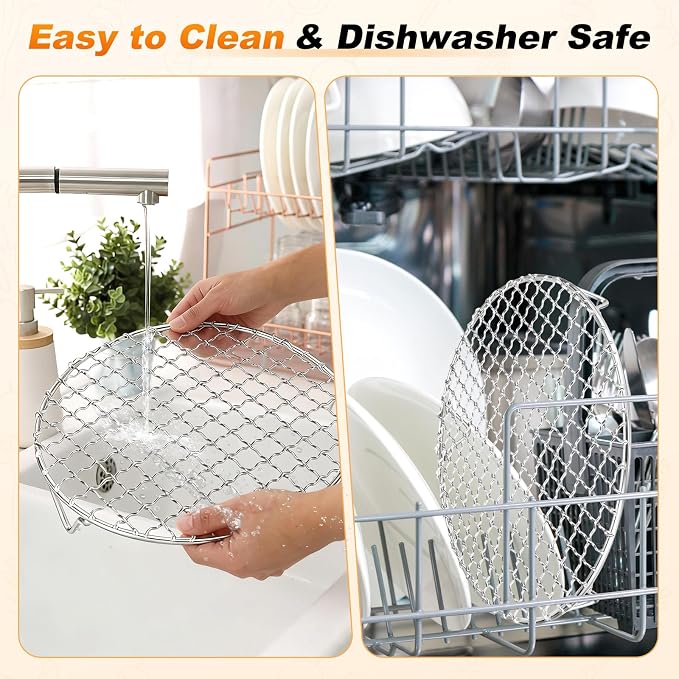 M METERXITY 2-Pack Cooling Rack 12" Round 201 Stainless Steel, Silver | Cross Wire Grate Cooling Racks with Grill Grate Lifter for Grilling, Cooking, Steaming, Baking