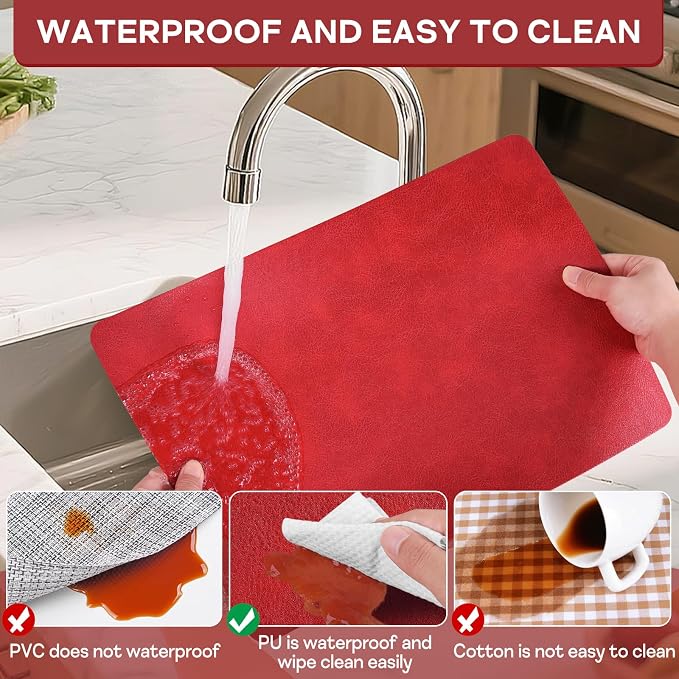 Faux Leather Placemats Set of 6 Heat Resistant Table Mats 17×12 Inch | Waterproof & Wipeable Place Mats Set of 6 Dual Sided Table Placemats for Kitchen Dining Decor Indoor & Outdoor 43×30 CM Red