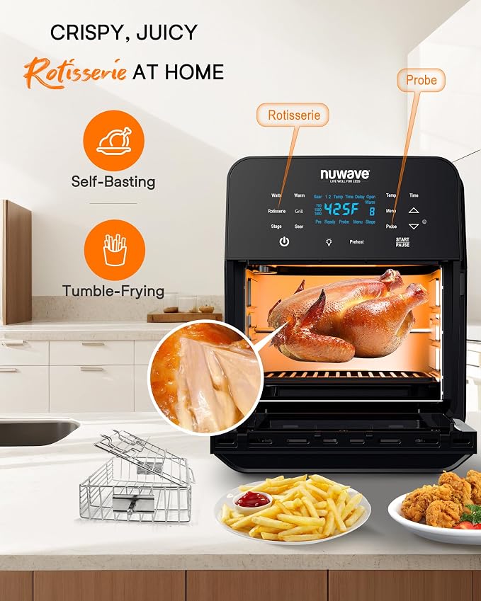 Nuwave Brio 15.5Qt Air Fryer Rotisserie Oven, 50°-425°F Temp Controls