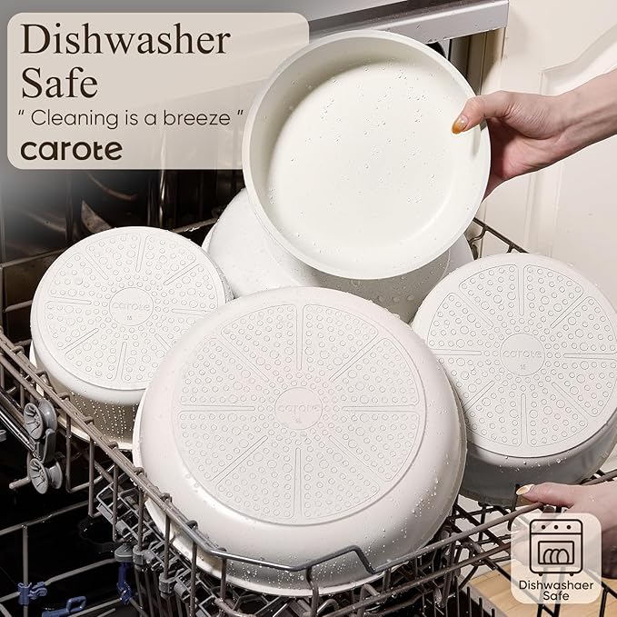CAROTE 19pcs Pots and Pans Set Non Stick, Cookware Set Detachable Handle | Induction Compatible, Dishwasher & Oven Safe, Space Saving, Camping Cooking Set, Kitchen Set, White