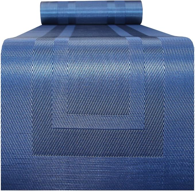 PIGCHCY Placemats with Matching Table Runner,Heat Resistant Vinyl Woven Washable Table mats Sets (6 Placemats+1 Table Runner,Navy Blue)