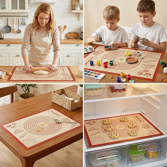 Silicone Baking Pastry Dough Mat - 28x20Inch Extra Large Thick Silicone Mat for Making Pie Bread Pizza, Nonslip Kitchen Pastry Mat for Dough Rolling Kneading, Heat Resistant Oven Liner Gift for Baker