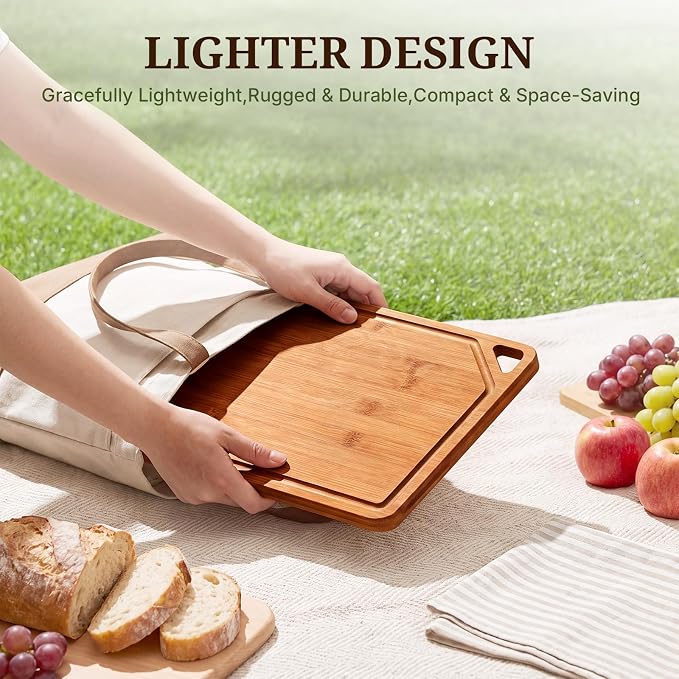 GASHELL Bamboo Cutting Board Set with Beeswax Coating for Kitchen(S+M+L) | Deep-Carbonized Chopping Board with Juice Grooves, Non-toxic, Lightweight, Reversible, Meal Prep & Serving