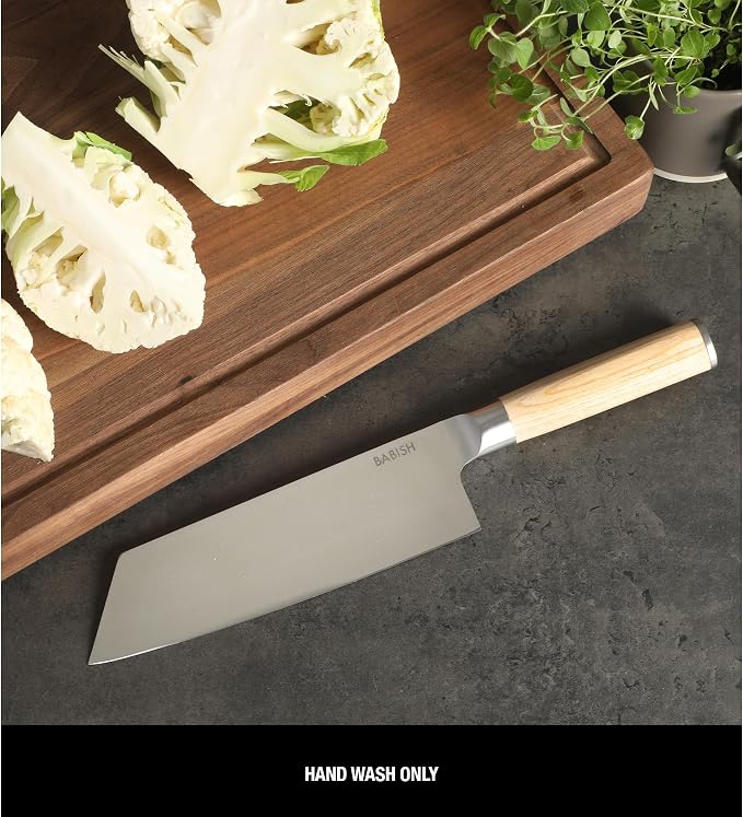 Babish 7.5-Inch Clef Knife – High-Carbon 1.4116 German Steel Kitchen Knife with Light Pakka Wood Handle, Chef & Cleaver Hybrid for Chopping, Slicing & Prep, Full-Tang, Razor Sharp, Ergonomic Design
