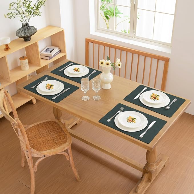 FROMHEART Faux Leather PU Placemats Set of 6 (Dark Green,11.8" x 17") | Waterproof,Heat/Oil Stain-Resistant Table Mat–Reversible,Non-Slip,Easy to Clean Place Mats for Kitchen,Dining,Indoor/Outdoor