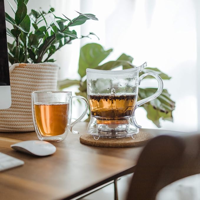GROSCHE Aberdeen Smart Tea Maker BPA-Free Tea Infuser 34 oz + 16 oz Mug Set | Drip-Free Bottom Dispenser, Coaster, Easy Brewing, Simple Cleanup, Tritan Build, Loose-Leaf Steeping, Stylish Design