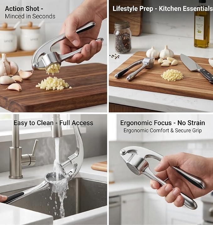 Heavy Duty Zinc Alloy Garlic Press, Easy Clean Mincer for Ginger