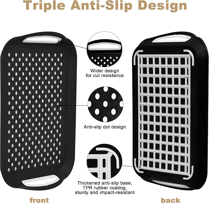 Non-Slip Lap Tray Set of 2, Black | Dishwasher safe rectangular serving trays with handles. Perfect for couch, bed, desk. Sturdy, easy to clean